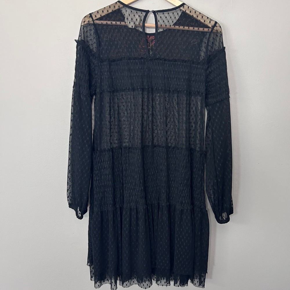 Anthropologie Maeve Samara Dress Womens M Black Mesh Floral Embroidered Tunic - Picture 3 of 8